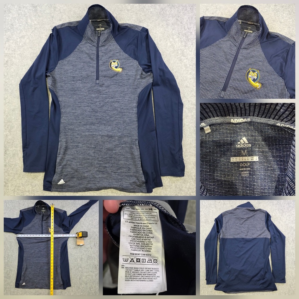 Quinnipiac Bobcats Golf Shirt Mens Medium Blue Quarter Zip Long Sleeve Adidas